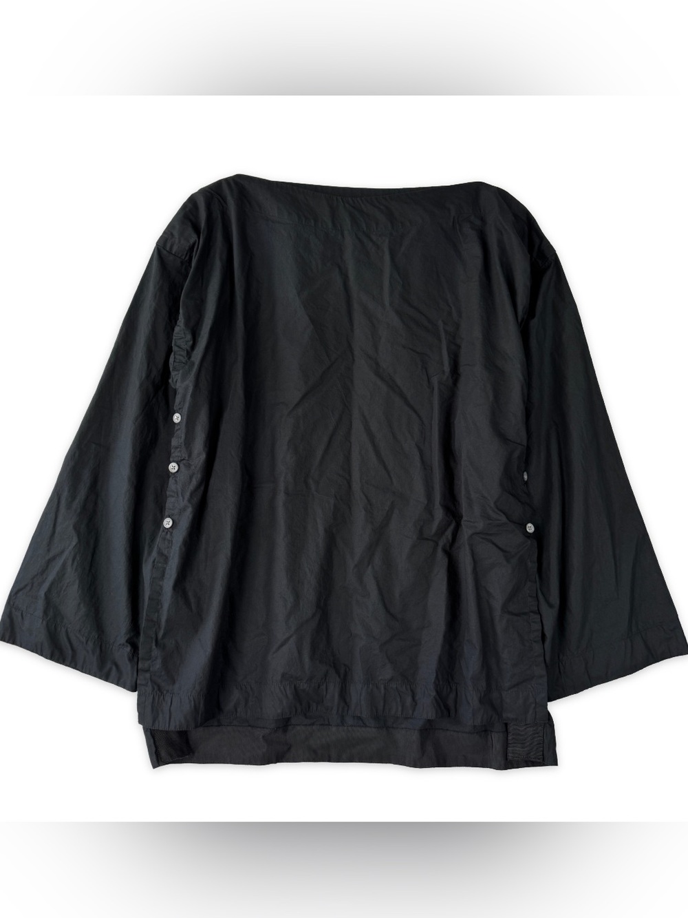 J.Crew Ciel Top Womens S Black Poplin Boatneck Side Button Waist Tie CI507 LS